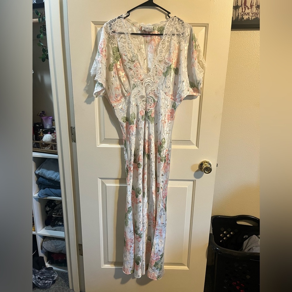 Natori Floral Lace Silk Dress